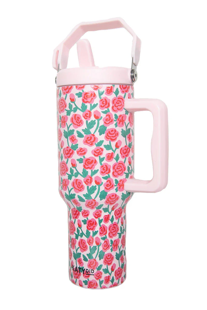 Whimsical Roses Tumbler with Straw