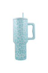 Mint Leopard 38 Oz Tumbler Cup w/ Straw