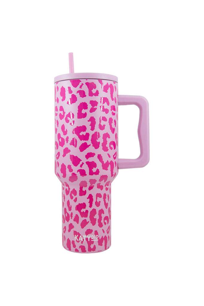 Light Pink Leopard 38 Oz Tumbler Cup w/ Handle