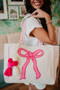 Coquette Bow Pink Sequin Canvas Tote Bag