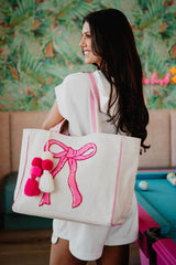 Coquette Bow Pink Sequin Canvas Tote Bag