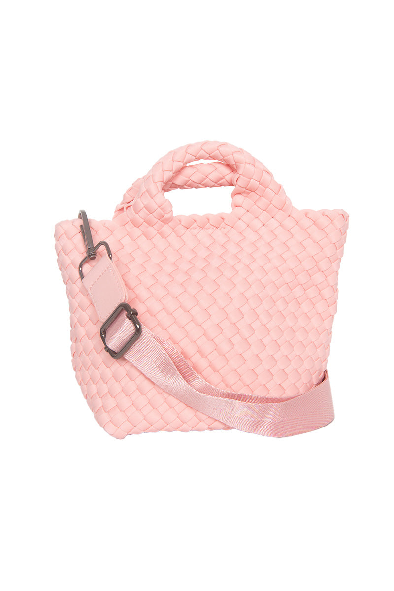 Light Pink Woven Crossbody Bucket Bag