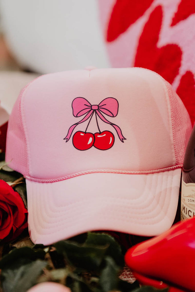 Cherry Bow Foam Mesh Hat