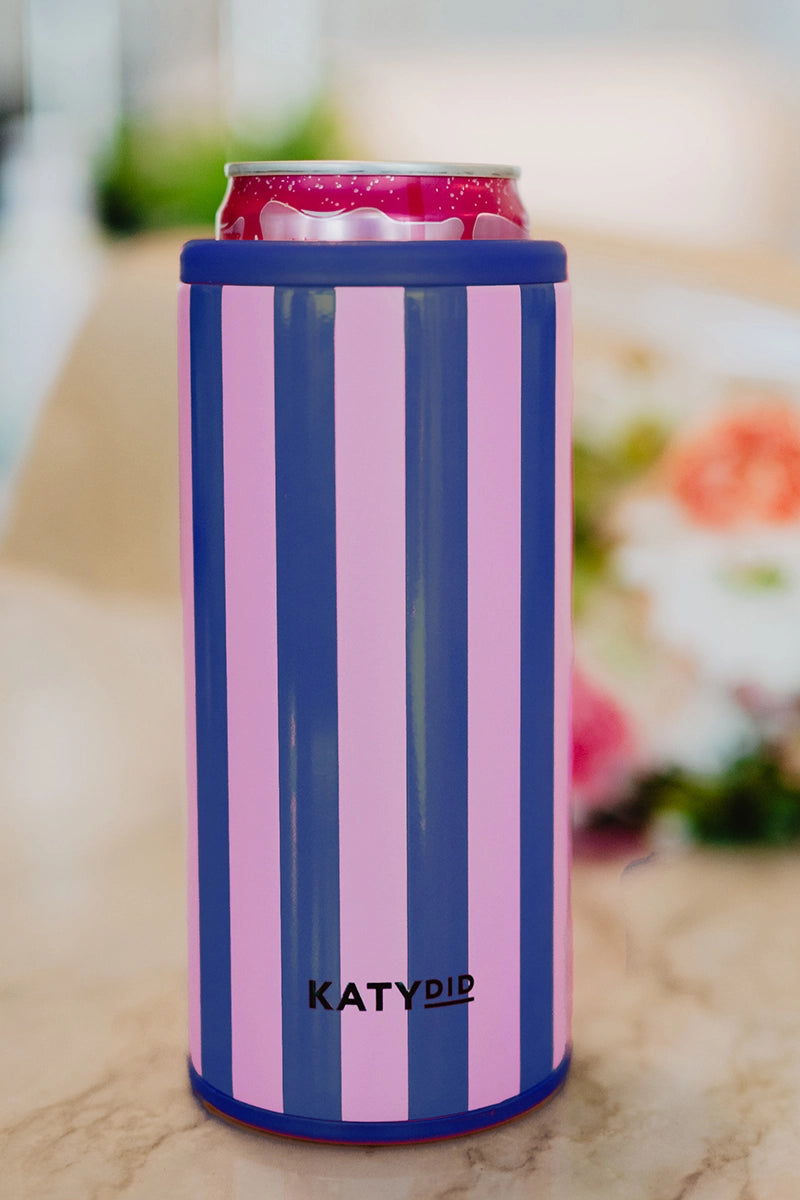 Navy and Pink Striped Slim Can Cooler