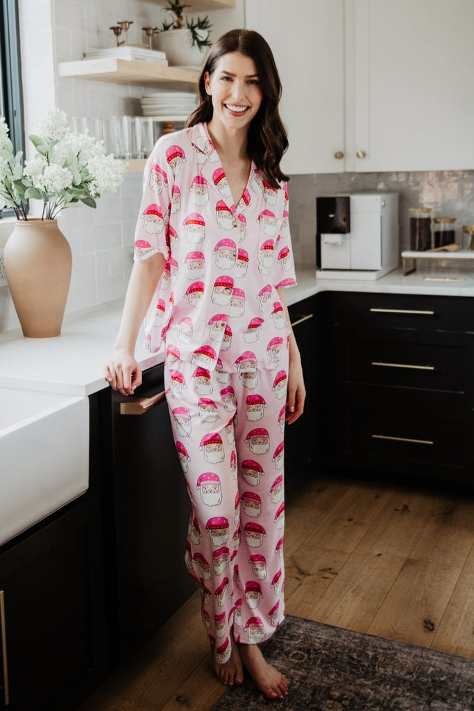 Pink Santa Face Pajama Pants Set