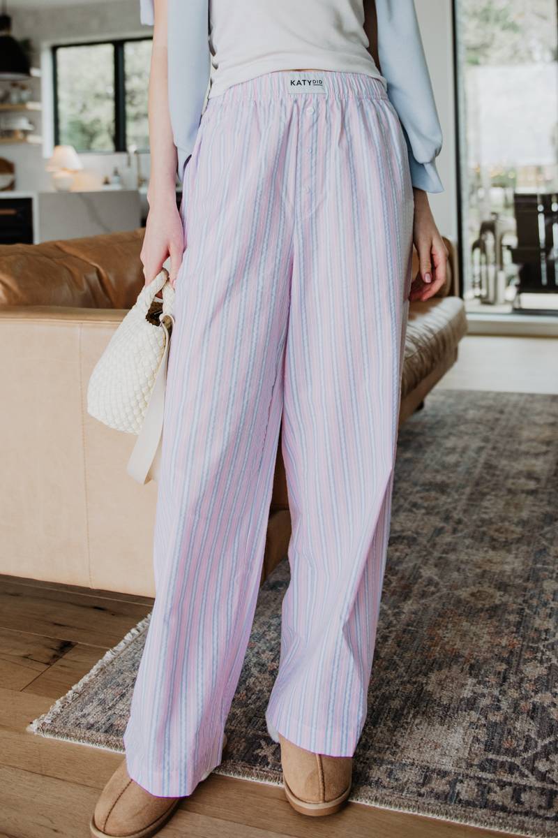 Light Pink and Blue Striped Casual Boxer Pants
