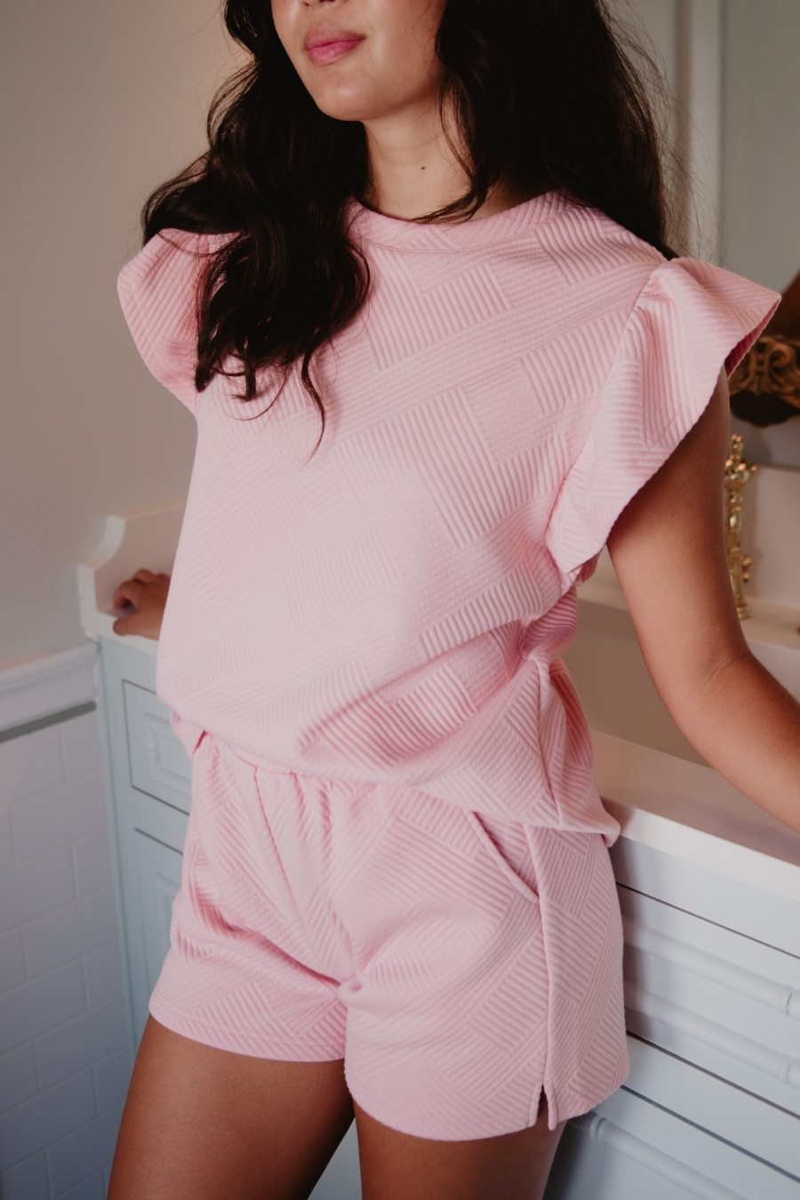 Light Pink Ruffle Top Two-Piece Set