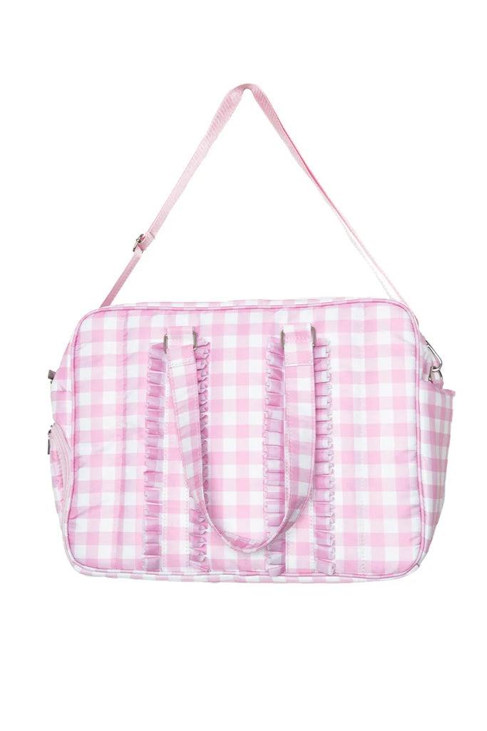 Light Pink Plaid Ruffle Overnight Bag - Katydid.com