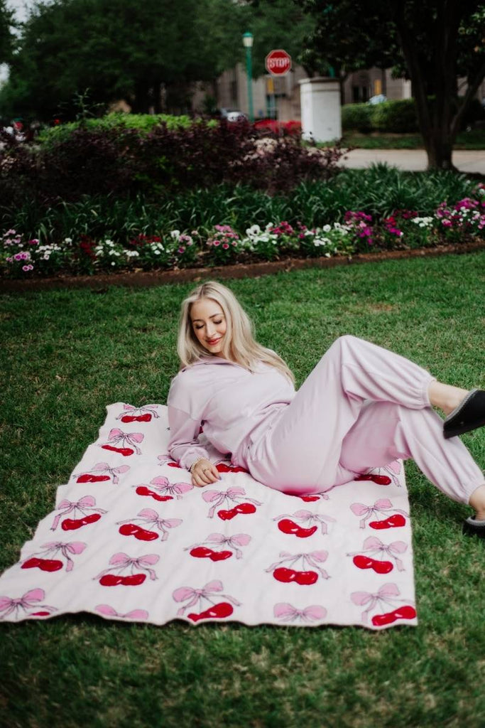 Cherry Bows All Over Throw Blanket