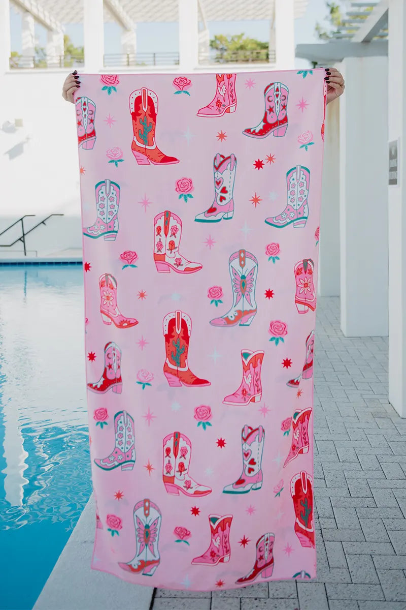 Boots and Flowers Reversible Travel Size Towel - Katydid.com