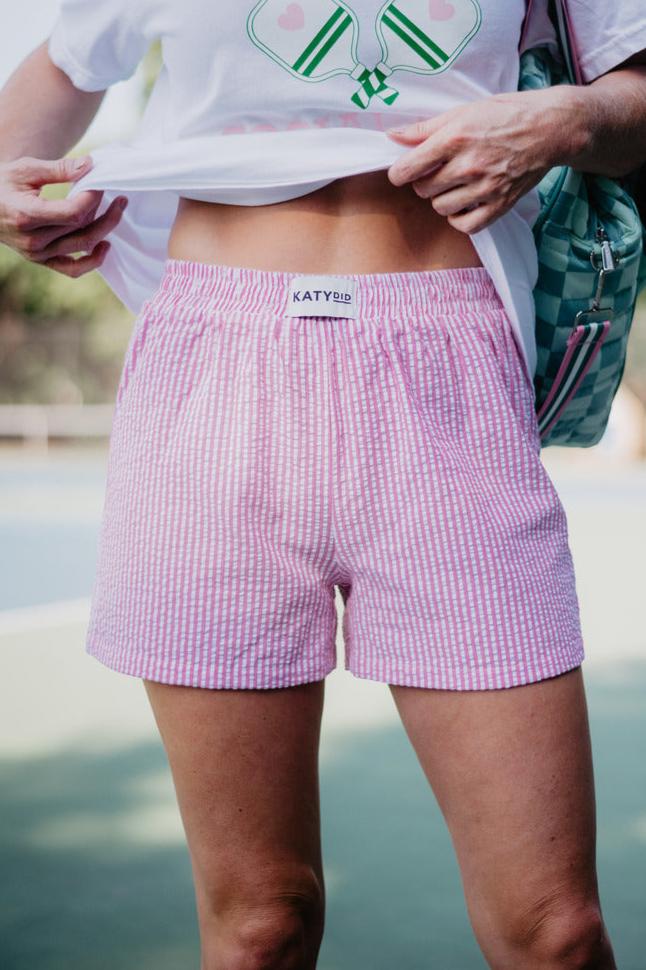 Pink Striped Ladies Boxer Shorts - Main Image