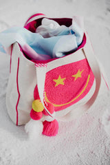 Hot Pink Star Eye Happy Face Canvas Tote Bag