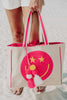 Hot Pink Star Eye Happy Face Canvas Tote Bag