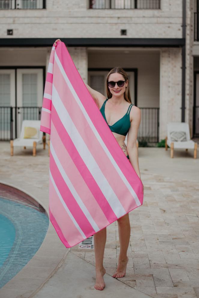 Pink Striped Quick Dry Pool Towel