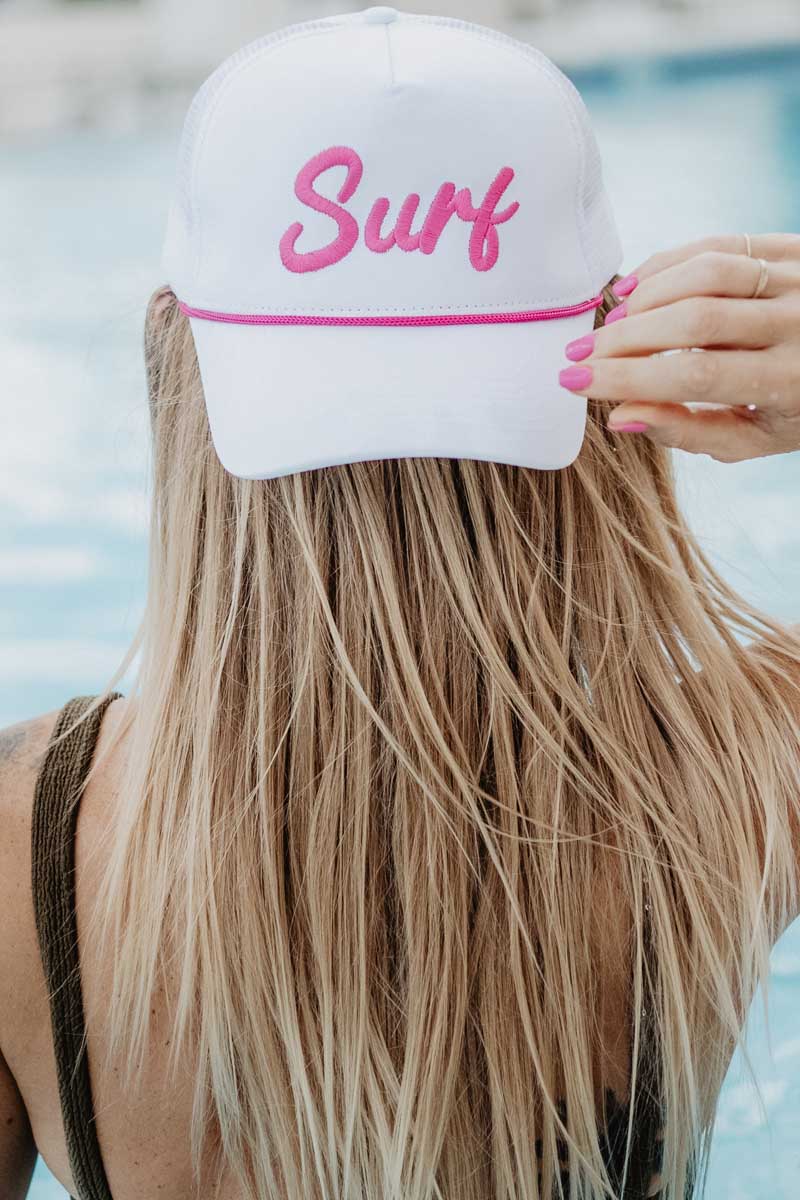 Surf Cursive Vacation Hat with Rope