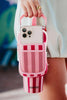 Pink and Wine Striped Velcro Bag for Tumbler