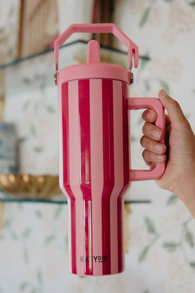 Pink and Wine Striped Stainless Steel Cabana Tumbler