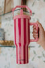 Pink and Wine Striped Stainless Steel Cabana Tumbler