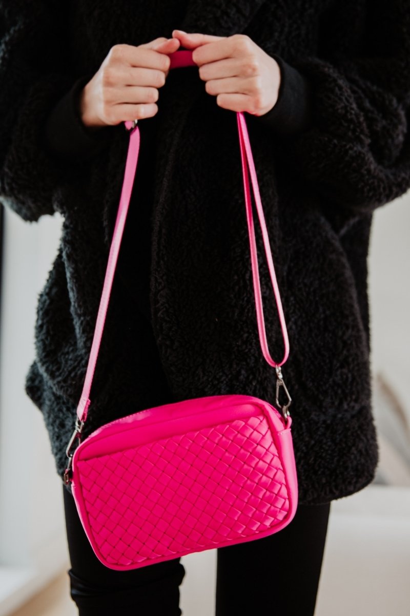 Hot Pink Woven Crossbody Bag