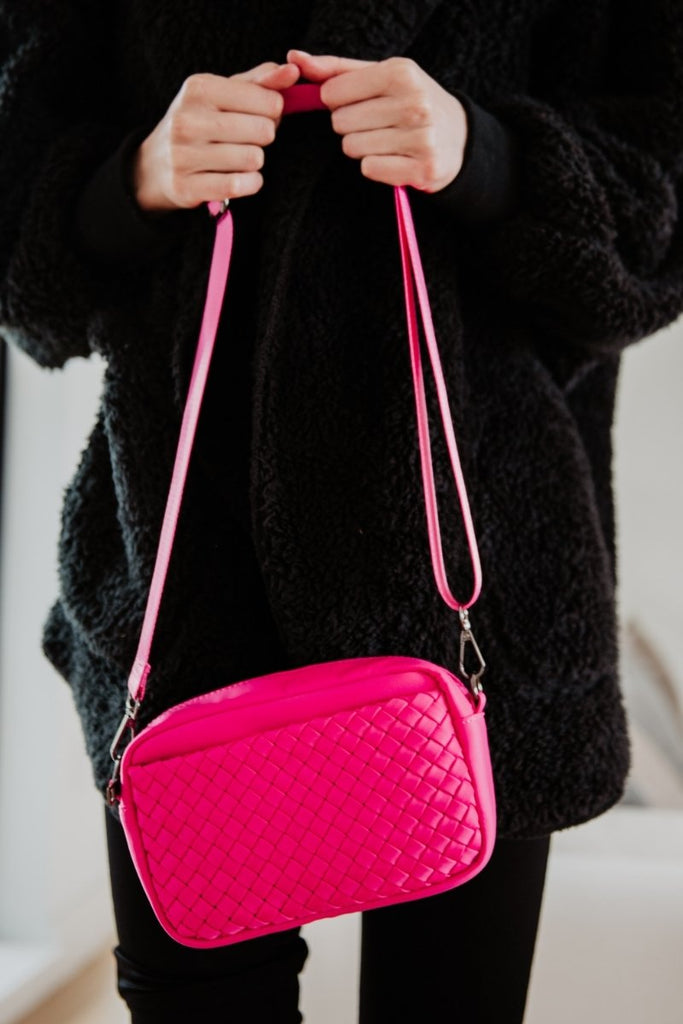Hot Pink Woven Crossbody Bag