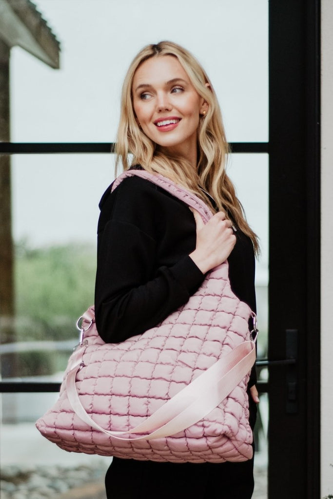 Mauve Rectangular Quilted Puffer Bag
