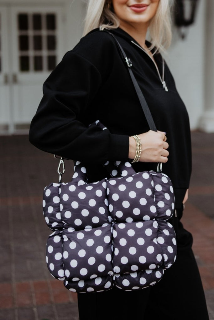Black and White Polka Dot Mini Puffer Tote