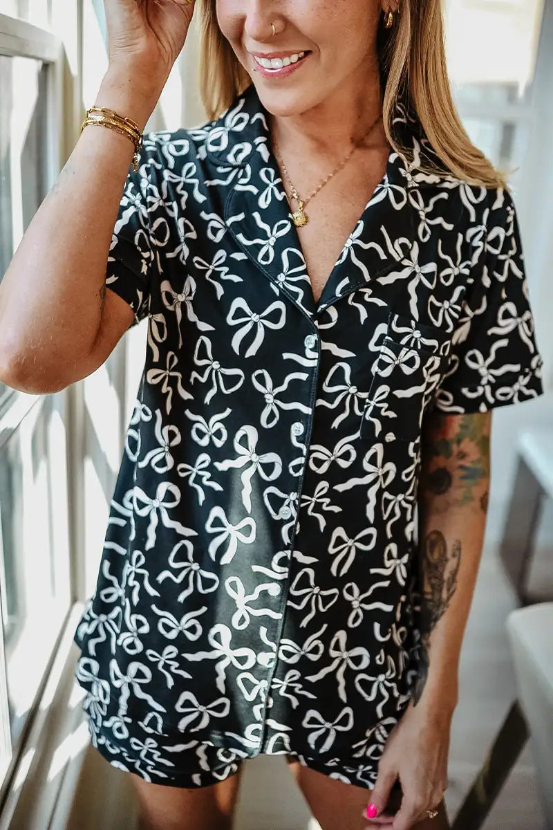 Black Shorts Set Bow Pajamas