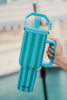 Aqua and Green Striped Cabana Stainless Steel Tumbler