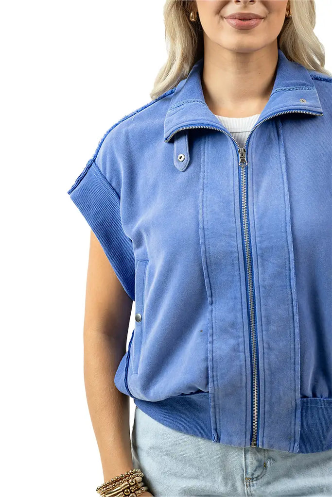 Blue Garment Washed Utility Vest - Katydid.com