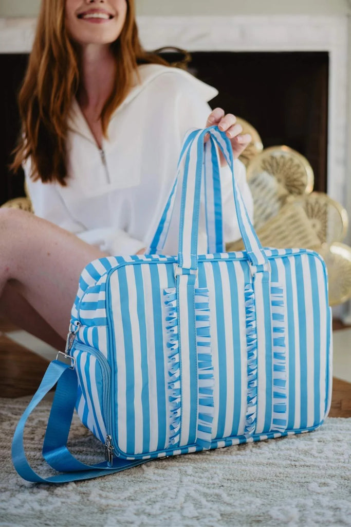 Blue Stripe Ruffle Weekend Bag Women - Katydid.com