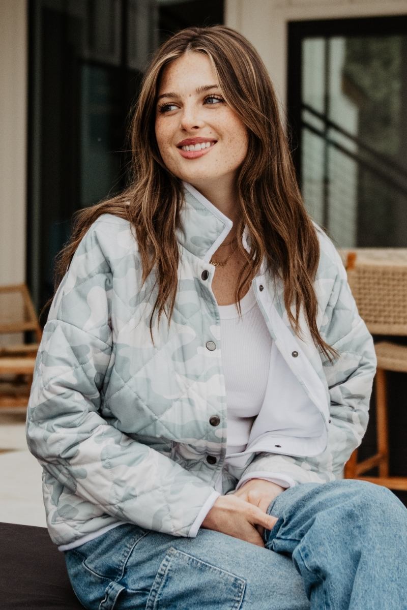 Muted Green Camo Women's Lightweight Quilted Jacket | Shop Katydid