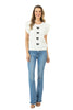 Short Sleeve Bow Sweater Top (White)