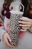 Brown Leopard Stainless Steel Tumbler with Lid Handle