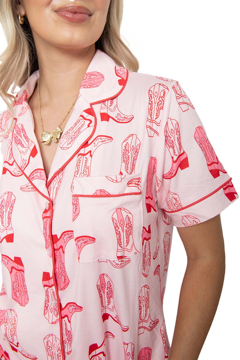 Light Pink Western Boots All Over PJ Short Set