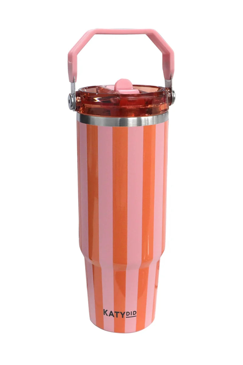 Pink and Orange Striped 30 Oz Tumbler Cup - Katydid.com