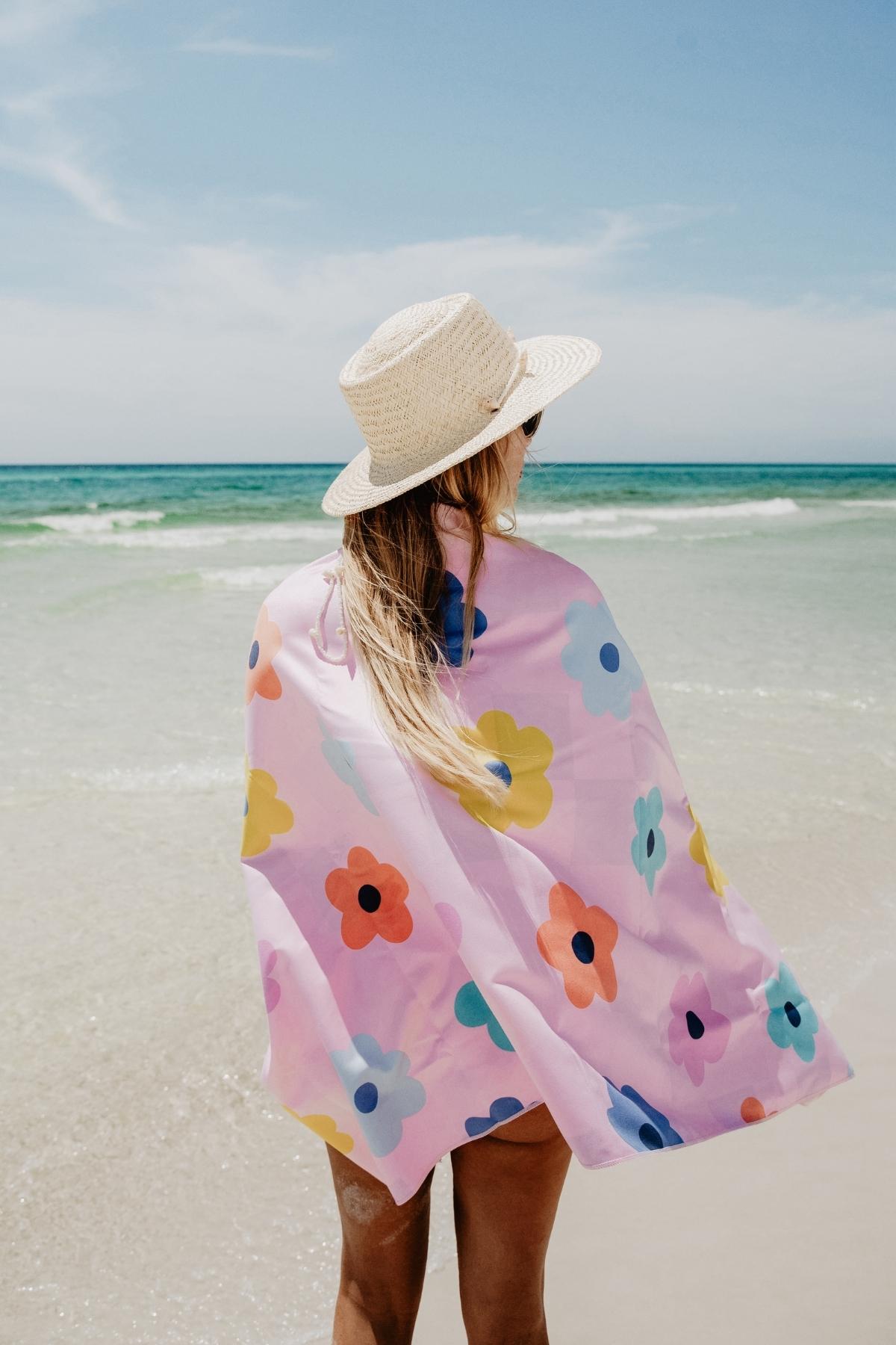 Flowers & Check Quick Dry Reversible Towel