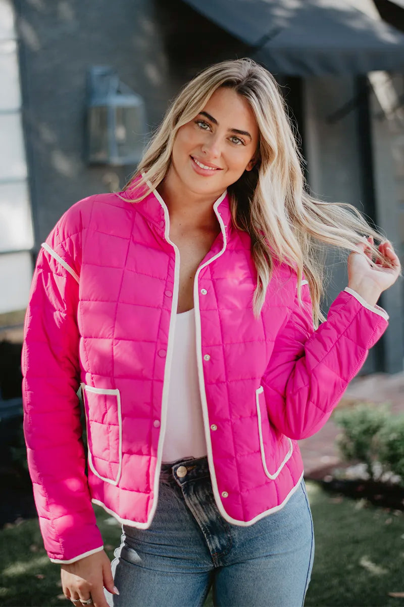 Hot Pink Quilted Trim Jacket