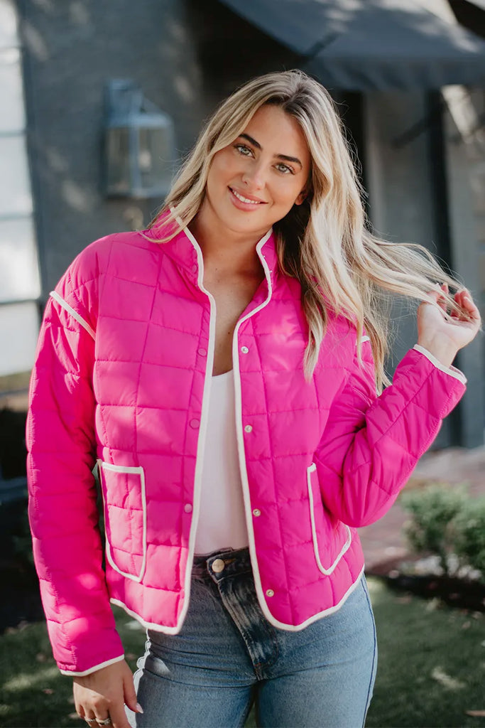 Hot Pink Quilted Trim Jacket