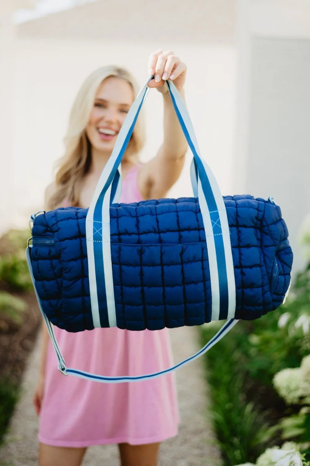 Navy Two-Toned Quilted Cute Duffel Bag