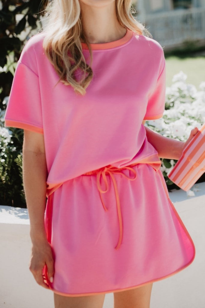 Pink and Orange Contrast Cute Matching Skirt Set - Katydid.com