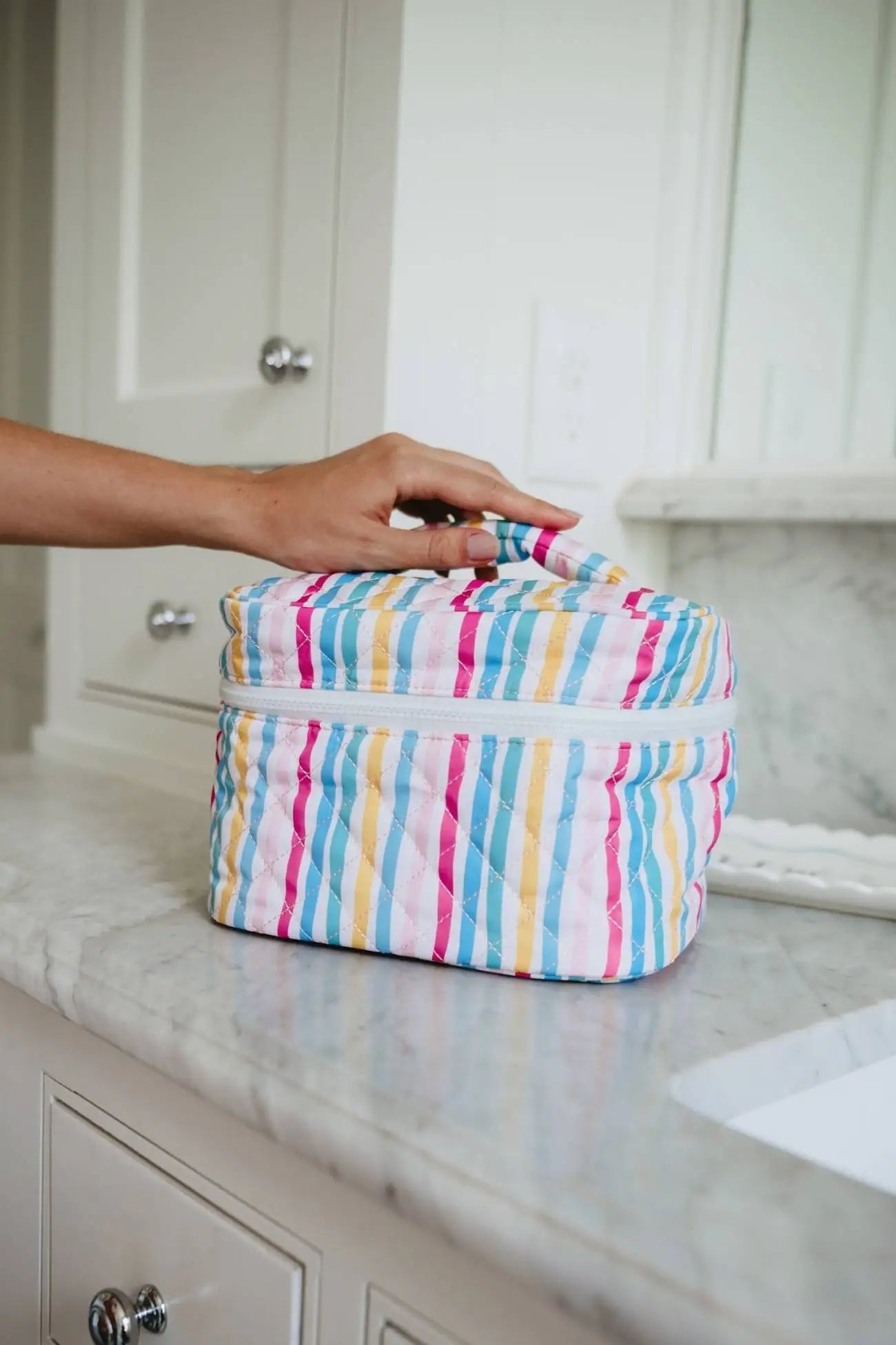 Multicolored Stripes Quilted Make Up Bag - Katydid.com