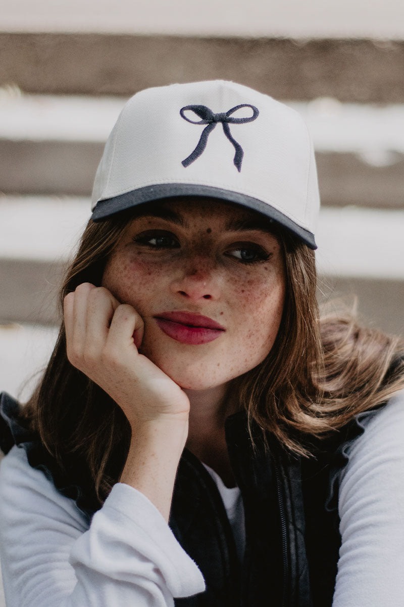 Black Coquette Bow Vintage Two-Toned Hat