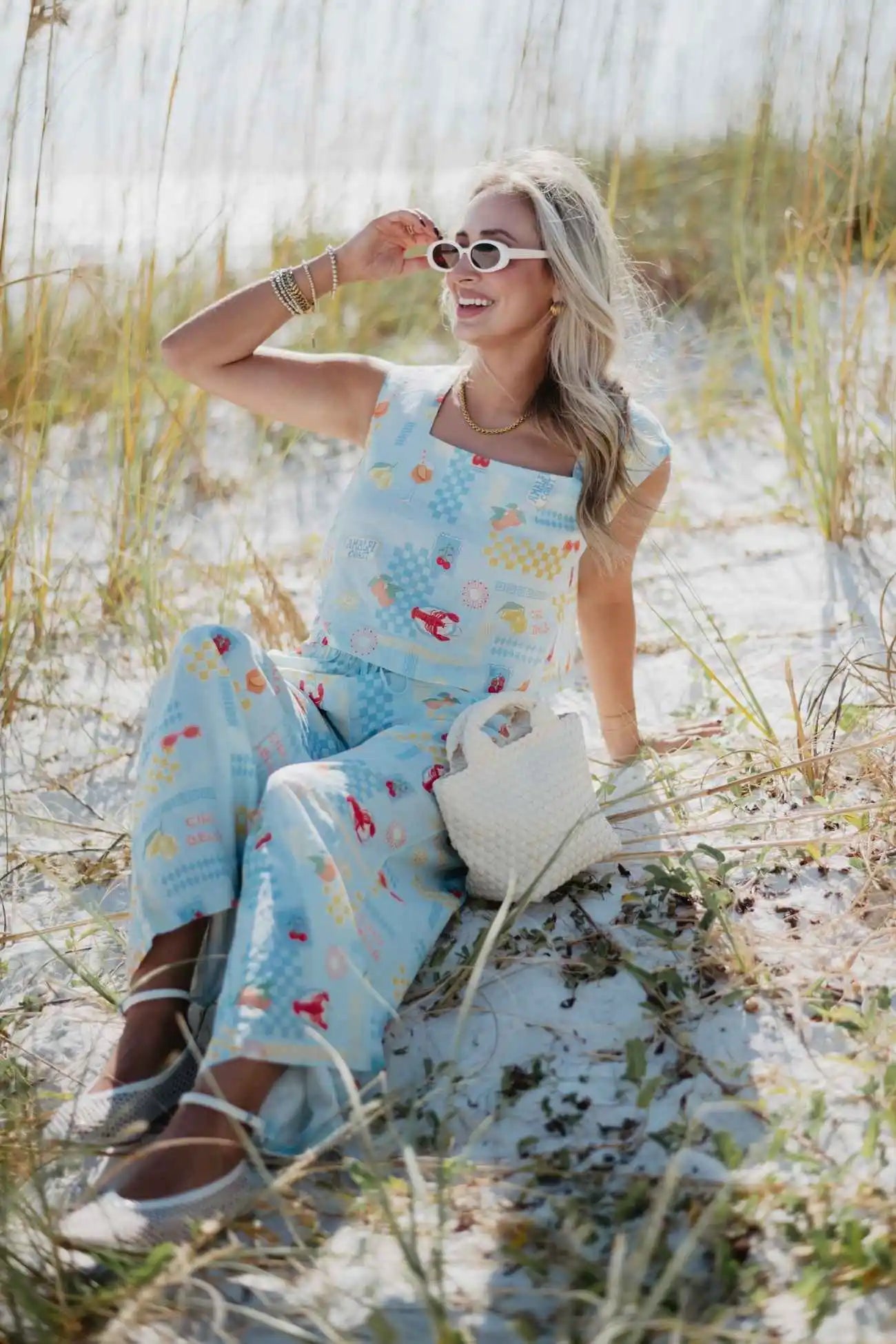 Italian Summer Blue Linen Matching Top And Pants Set - Katydid.com