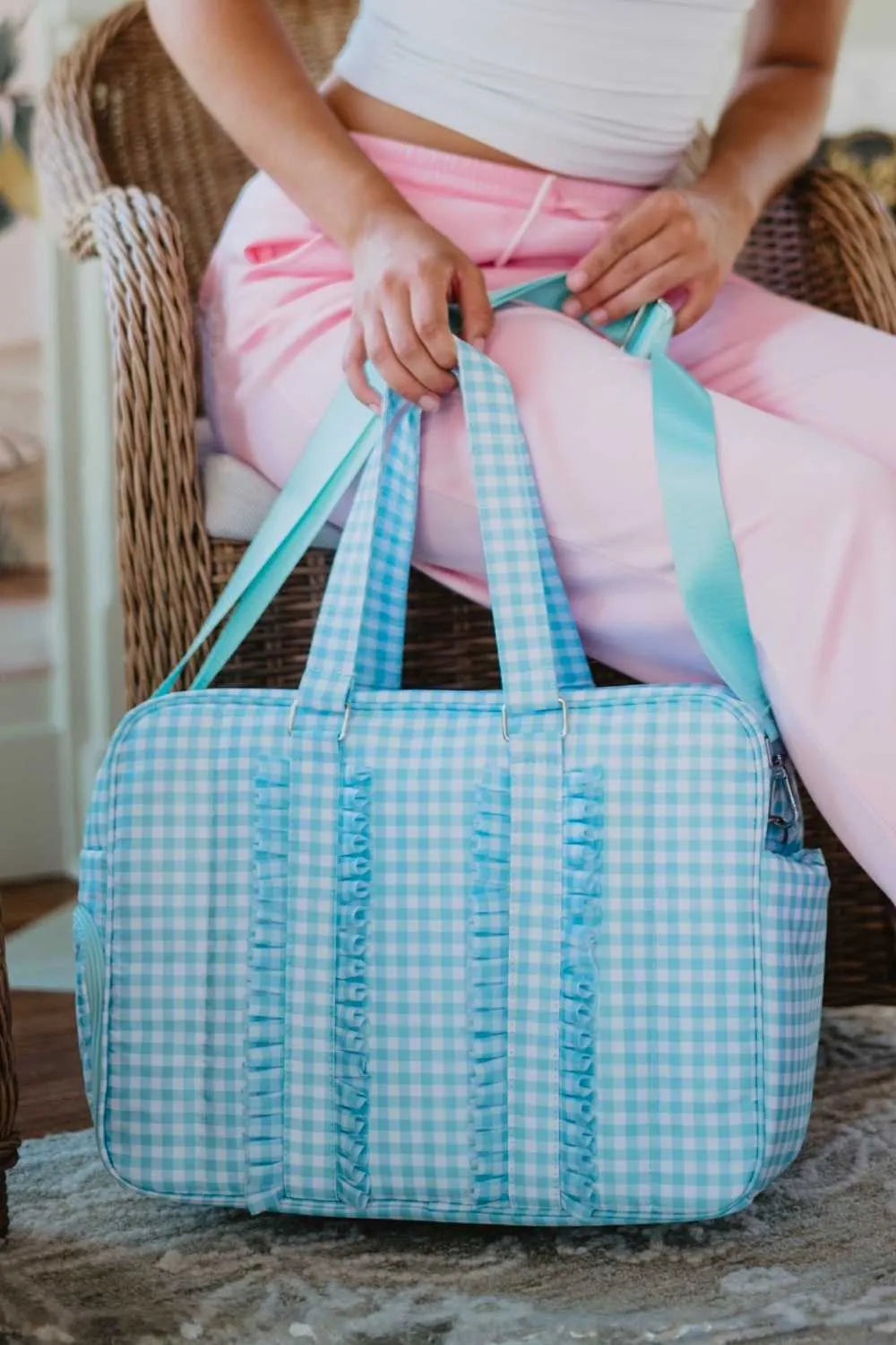 Mint Plaid Duffle Bag | Preppy Weekender Travel Bag