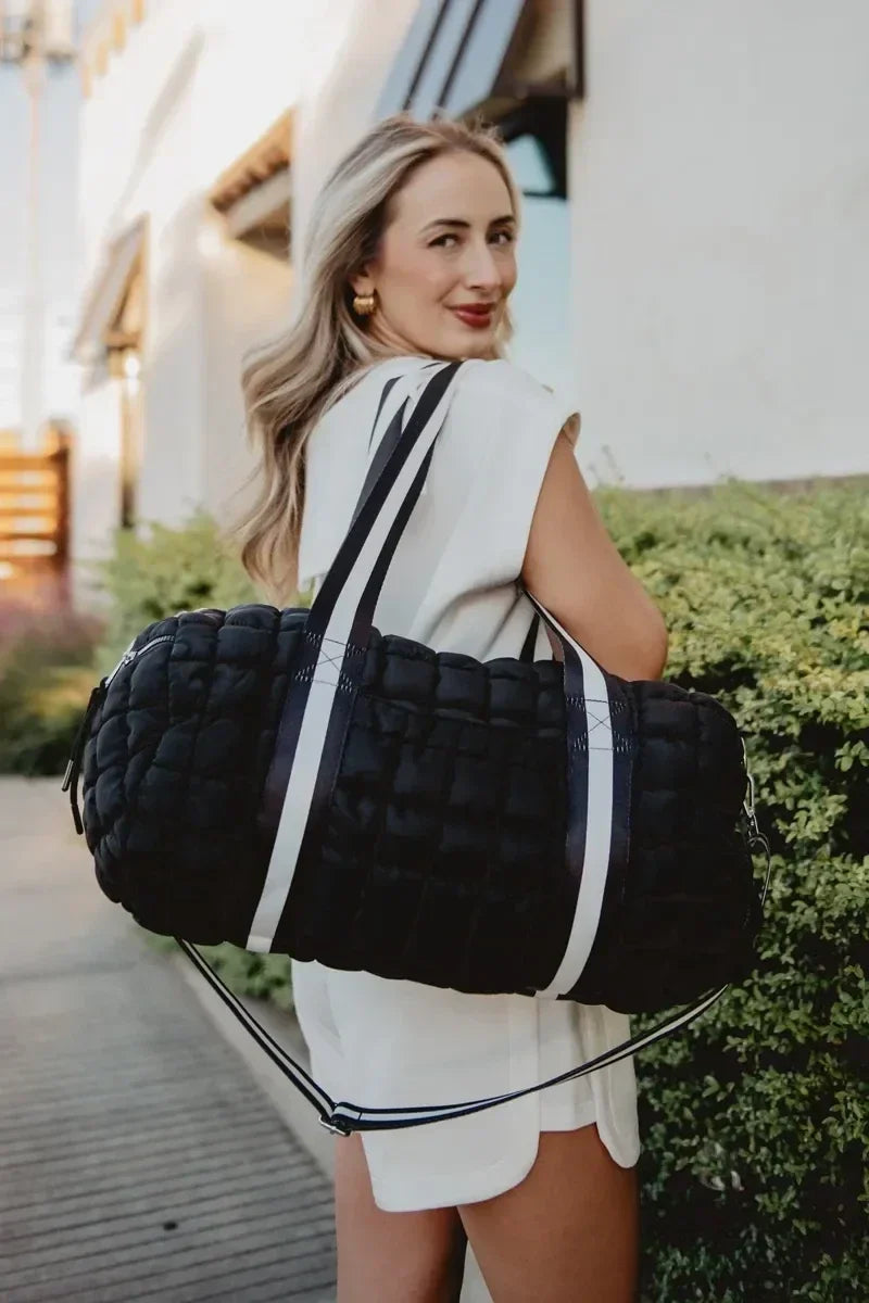 Black Striped Garment Duffel Bag | Quilted Travel Bags