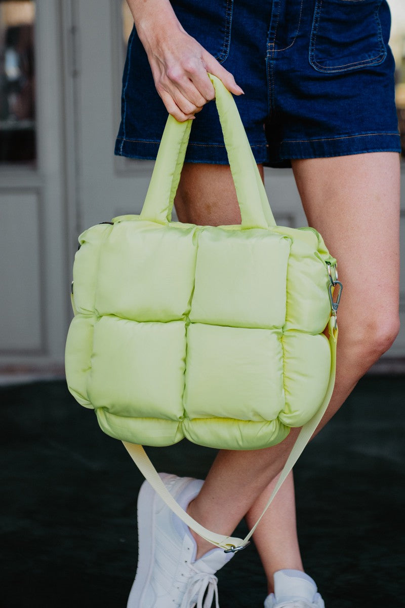 Lime Yellow Mini Puffer Tote Bag for Women