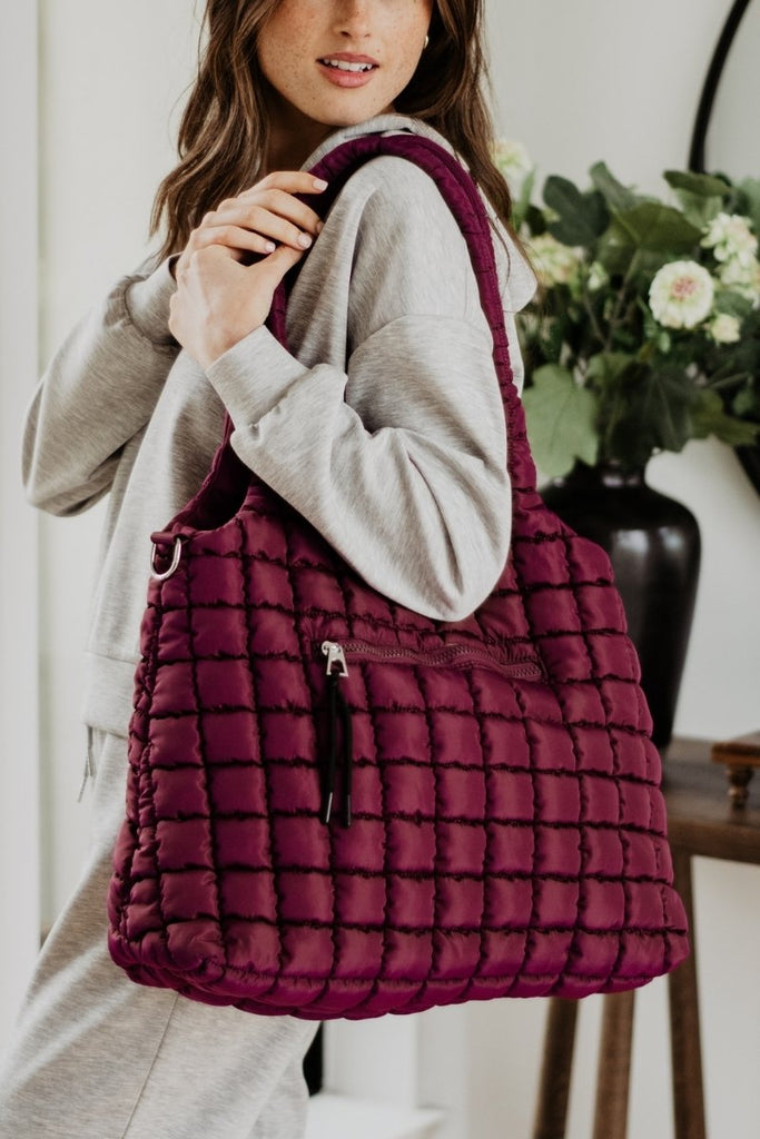 Wine Rectangular Quilted Puffer Tote