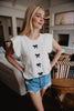 Short Sleeve Bow Sweater Top (White)