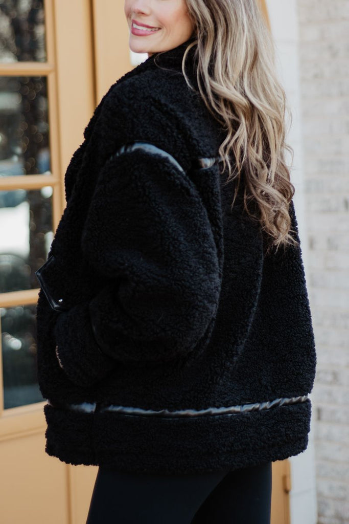 Black Sherpa Teddy Jacket Women's