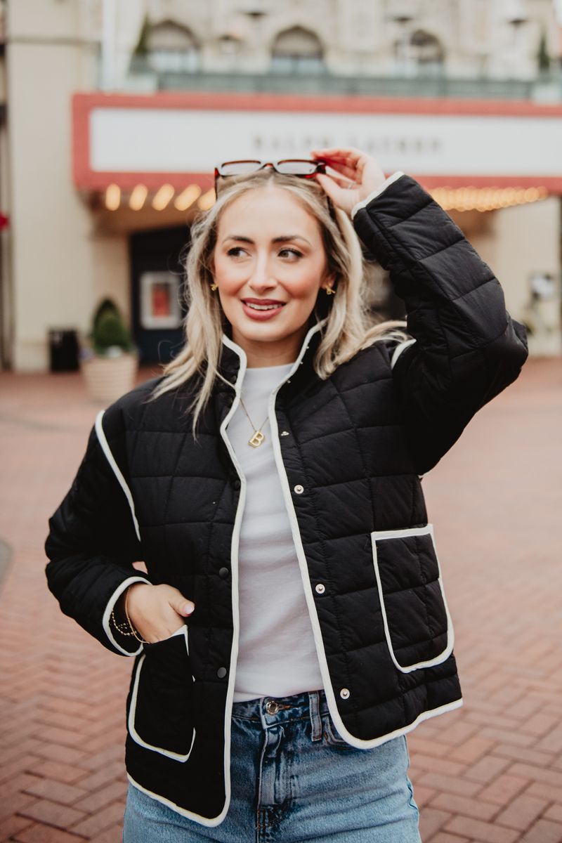 Black Ladies Quilted Trim Jacket